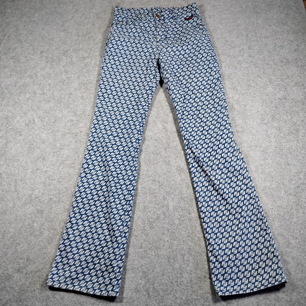 Vintage FUBU The Collection Monogram Logo Print‎ Jeans Blue White Womens 5/6 90s